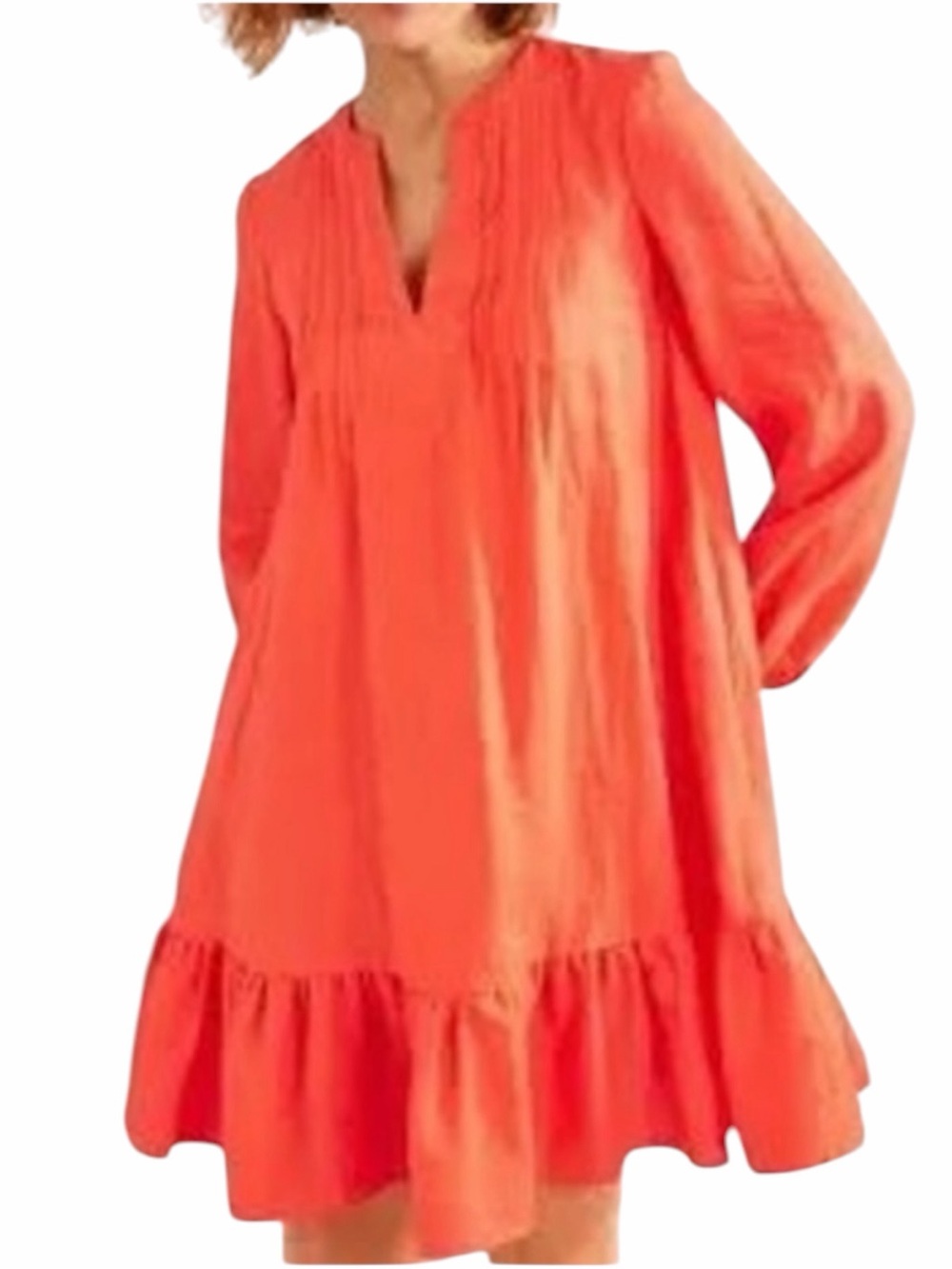 Boden Linen Blend Pintuck Ruffle Tunic Dress Size 14R - Picture 1 of 8